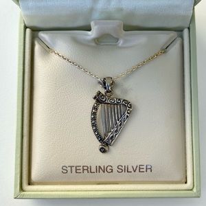Solver Silver Marcasite Harp Necklace